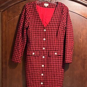 Lena Red Houndstooth Dress with rhinestone buttons